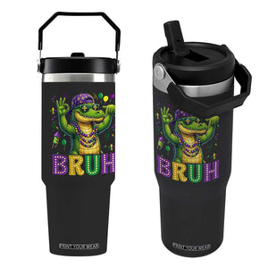 Mardi Gras Mardigator Alligator Six Seven Bruh Meme Flip Straw Tumbler TS12 One Size: 30 oz Black Print Your Wear