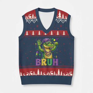 Mardi Gras Mardigator Alligator Six Seven Bruh Meme V-Neck Knit Sweater Vest TS12 Navy Red Print Your Wear