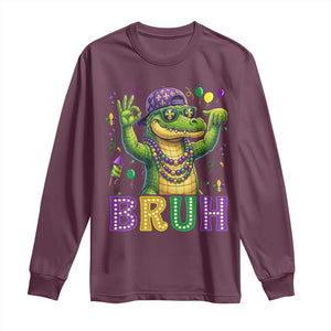 Mardi Gras Mardigator Alligator Six Seven Bruh Meme Long Sleeve Shirt TS12 Maroon Print Your Wear