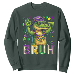 Mardi Gras Mardigator Alligator Six Seven Bruh Meme Sweatshirt TS12 Dark Forest Green Print Your Wear