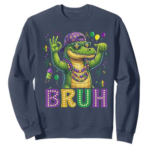 Mardi Gras Mardigator Alligator Six Seven Bruh Meme Sweatshirt TS12 Navy Print Your Wear