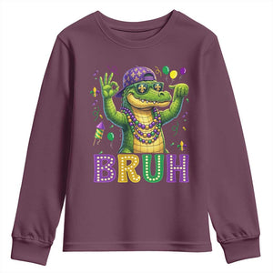 Mardi Gras Mardigator Alligator Six Seven Bruh Meme Youth Sweatshirt TS12 Maroon Print Your Wear