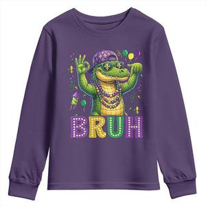 Mardi Gras Mardigator Alligator Six Seven Bruh Meme Youth Sweatshirt TS12 Purple Print Your Wear
