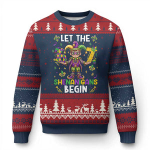 Let The 67 Shenanigans Begin Ugly Christmas Sweater Six Seven Meme Mardi Gras TS12 Navy Red Print Your Wear
