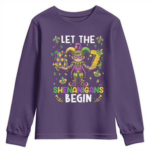 Let The 67 Shenanigans Begin Youth Sweatshirt Six Seven Meme Mardi Gras TS12 Purple Print Your Wear