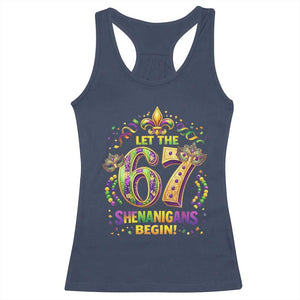 Mardi Gras Six Seven Racerback Tank Top Let The 67 Shenanigans Begin TS12 Navy Print Your Wear