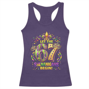 Mardi Gras Six Seven Racerback Tank Top Let The 67 Shenanigans Begin TS12 Purple Print Your Wear
