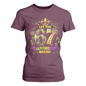 Mardi Gras Six Seven T Shirt For Women Let The 67 Shenanigans Begin TS12 Maroon Print Your Wear