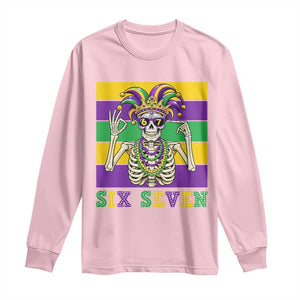 Funny Mardi Gras Skeleton Long Sleeve Shirt Six Seven Meme TS12 Light Pink Print Your Wear