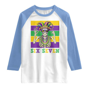 Funny Mardi Gras Skeleton Raglan Shirt Six Seven Meme TS12 White Carolina Blue Print Your Wear