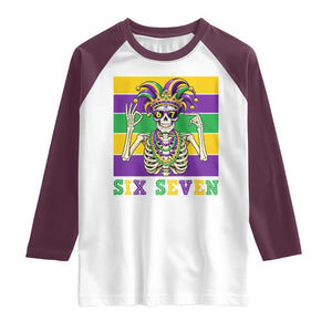 Funny Mardi Gras Skeleton Raglan Shirt Six Seven Meme TS12 White Maroon Print Your Wear
