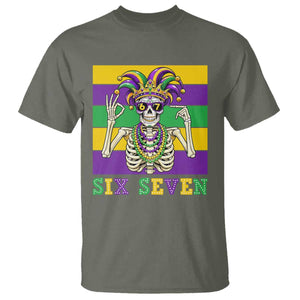 Funny Mardi Gras Skeleton T Shirt Six Seven Meme TS12 Military Green Print Your Wear