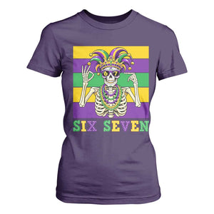 Funny Mardi Gras Skeleton T Shirt For Women Six Seven Meme TS12 Purple Print Your Wear