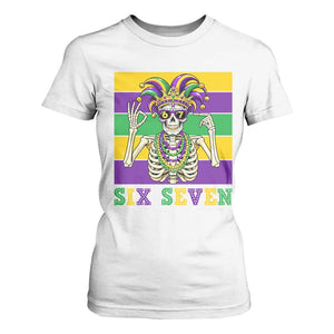 Funny Mardi Gras Skeleton T Shirt For Women Six Seven Meme TS12 White Print Your Wear