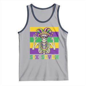 Funny Mardi Gras Skeleton Tank Top Six Seven Meme TS12 Athletic Heather Navy Print Your Wear