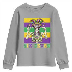 Funny Mardi Gras Skeleton Youth Sweatshirt Six Seven Meme TS12 Sport Gray Print Your Wear