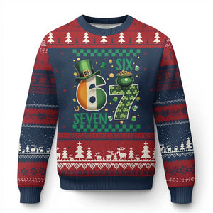 Funny St Patricks Six Seven Ugly Christmas Sweater Gen Z Irish Gift TS12 Navy Red Print Your Wear