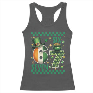 Funny St Patricks Six Seven Racerback Tank Top Gen Z Irish Gift TS12 Dark Heather Print Your Wear