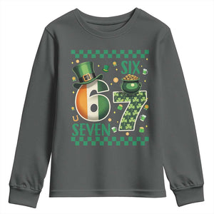 Funny St Patricks Six Seven Youth Sweatshirt Gen Z Irish Gift TS12 Dark Heather Print Your Wear