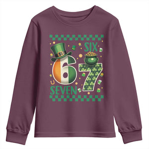 Funny St Patricks Six Seven Youth Sweatshirt Gen Z Irish Gift TS12 Maroon Print Your Wear
