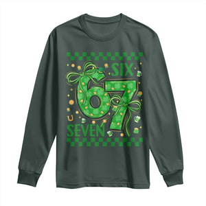 Funny St Patricks Day Long Sleeve Shirt Six Seven Meme Irish Gag Gift TS12 Dark Forest Green Print Your Wear