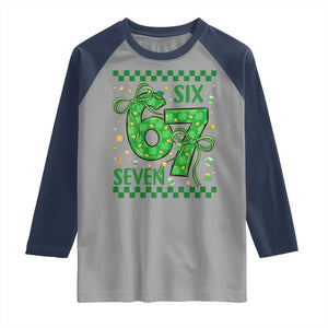 Funny St Patricks Day Raglan Shirt Six Seven Meme Irish Gag Gift TS12 Sport Gray Navy Print Your Wear