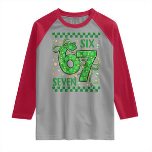 Funny St Patricks Day Raglan Shirt Six Seven Meme Irish Gag Gift TS12 Sport Gray Red Print Your Wear