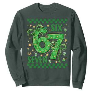 Funny St Patricks Day Sweatshirt Six Seven Meme Irish Gag Gift TS12 Dark Forest Green Print Your Wear