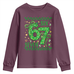Funny St Patricks Day Youth Sweatshirt Six Seven Meme Irish Gag Gift TS12 Maroon Print Your Wear