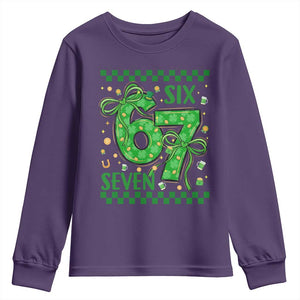 Funny St Patricks Day Youth Sweatshirt Six Seven Meme Irish Gag Gift TS12 Purple Print Your Wear