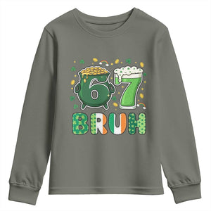 Funny St Patricks Day Six Seven Meme Youth Sweatshirt Irish American Gift TS12 Military Green Print Your Wear
