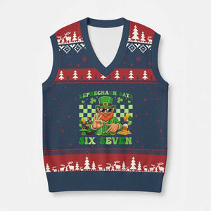 Funny Leprechaun Says Six Seven V-Neck Knit Sweater Vest St Patricks Day TS12 Navy Red Print Your Wear