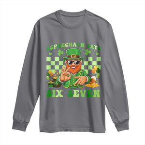 Funny Leprechaun Says Six Seven Long Sleeve Shirt St Patricks Day TS12 Charcoal Print Your Wear