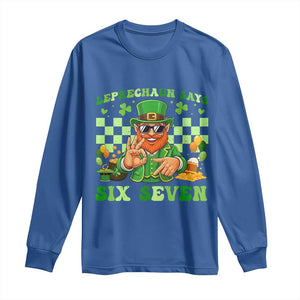 Funny Leprechaun Says Six Seven Long Sleeve Shirt St Patricks Day TS12 Royal Blue Print Your Wear