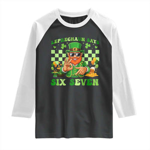 Funny Leprechaun Says Six Seven Raglan Shirt St Patricks Day TS12 Black White Print Your Wear