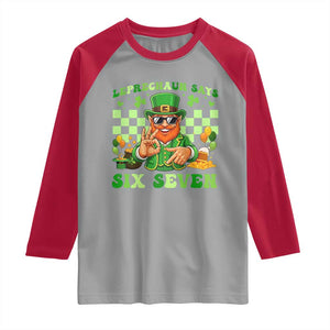 Funny Leprechaun Says Six Seven Raglan Shirt St Patricks Day TS12 Sport Gray Red Print Your Wear