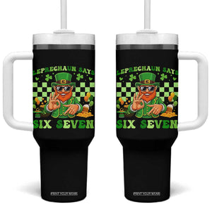 Funny Leprechaun Says Six Seven Tumbler With Handle St Patricks Day TS12 One Size: 40 oz Black Print Your Wear