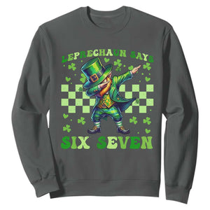 Leprechaun Six Seven Meme Sweatshirt Funny St Patricks Day Gift TS12 Dark Heather Print Your Wear