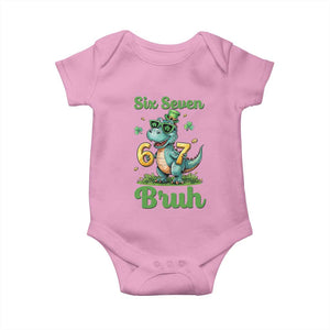 Funny Dinosaur Says Six Seven Baby Onesie St Patricks Day TS12 Light Pink Print Your Wear