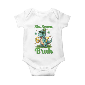 Funny Dinosaur Says Six Seven Baby Onesie St Patricks Day TS12 White Print Your Wear