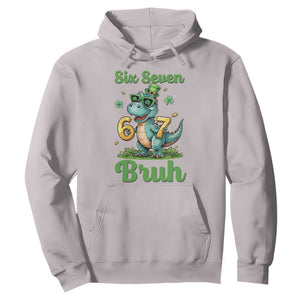 Funny Dinosaur Says Six Seven Hoodie St Patricks Day TS12 Ice Gray Print Your Wear
