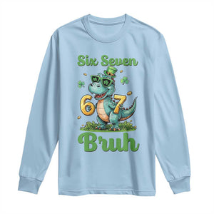 Funny Dinosaur Says Six Seven Long Sleeve Shirt St Patricks Day TS12 Light Blue Print Your Wear