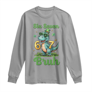 Funny Dinosaur Says Six Seven Long Sleeve Shirt St Patricks Day TS12 Sport Gray Print Your Wear