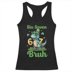 Funny Dinosaur Says Six Seven Racerback Tank Top St Patricks Day TS12 Black Print Your Wear