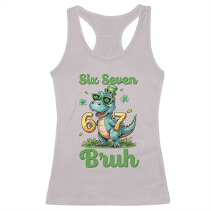 Funny Dinosaur Says Six Seven Racerback Tank Top St Patricks Day TS12 Ice Gray Print Your Wear