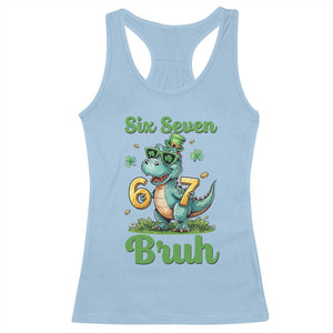 Funny Dinosaur Says Six Seven Racerback Tank Top St Patricks Day TS12 Light Blue Print Your Wear