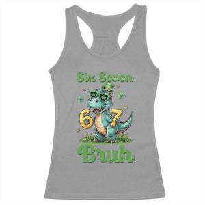 Funny Dinosaur Says Six Seven Racerback Tank Top St Patricks Day TS12 Sport Gray Print Your Wear