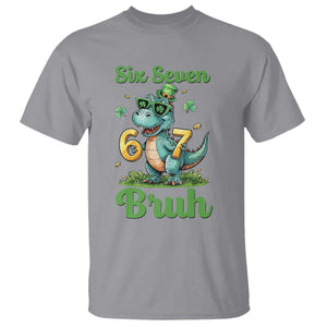 Funny Dinosaur Says Six Seven T Shirt St Patricks Day TS12 Sport Gray Print Your Wear