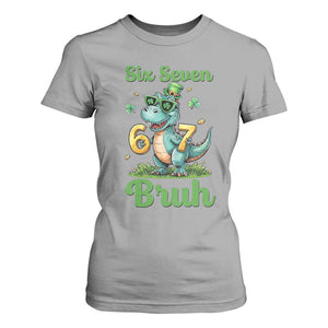 Funny Dinosaur Says Six Seven T Shirt For Women St Patricks Day TS12 Sport Gray Print Your Wear