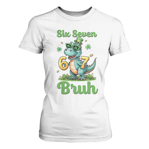 Funny Dinosaur Says Six Seven T Shirt For Women St Patricks Day TS12 White Print Your Wear